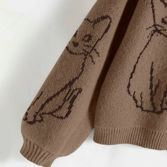 Kitty Print Sweater Brown - Picture 3 of 4